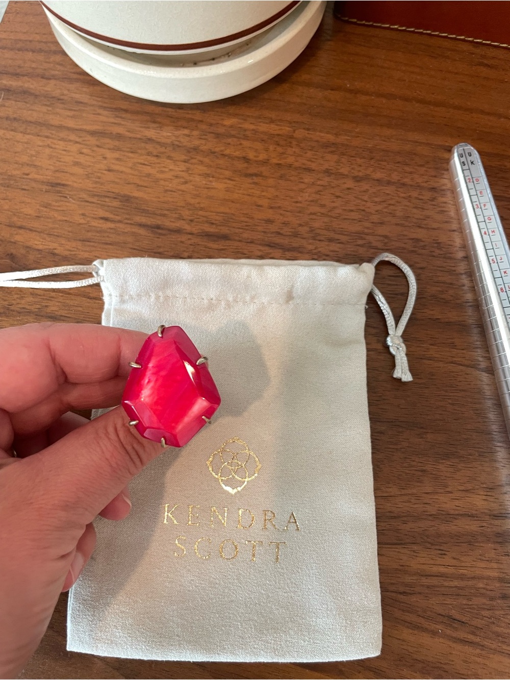 Kendra Scott Gold Statement Ring with Bright Red Stone Size 7